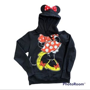 Disney Parks Minnie Mouse Long Sleeve Hoodie Sweatshirt with Ears size l…